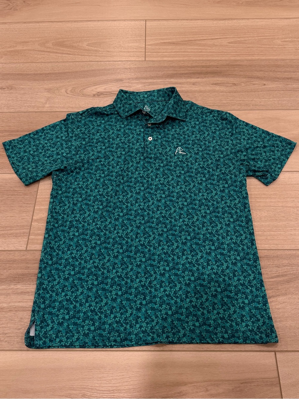 Rhoback The Four Leaf Polo Shirt Men's M Blue Green Clover Shamrock